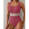 imageB2prity Womens Ribbed Tummy Control One Piece Swimsuit Slimming Bathing Suit Scoop Neck High Waisted SwimwearPurple
