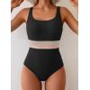 imageB2prity Womens Ribbed Tummy Control One Piece Swimsuit Slimming Bathing Suit Scoop Neck High Waisted SwimwearStripe Ribbed  Black
