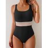 imageB2prity Womens Ribbed Tummy Control One Piece Swimsuit Slimming Bathing Suit Scoop Neck High Waisted SwimwearStripe Ribbed  Black