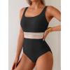 imageB2prity Womens Ribbed Tummy Control One Piece Swimsuit Slimming Bathing Suit Scoop Neck High Waisted SwimwearStripe Ribbed  Black