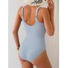 imageB2prity Womens Ribbed Tummy Control One Piece Swimsuit Slimming Bathing Suit Scoop Neck High Waisted SwimwearStripe Ribbed  Grey Blue