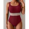 imageB2prity Womens Ribbed Tummy Control One Piece Swimsuit Slimming Bathing Suit Scoop Neck High Waisted SwimwearWine Red