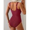 imageB2prity Womens Ribbed Tummy Control One Piece Swimsuit Slimming Bathing Suit Scoop Neck High Waisted SwimwearWine Red