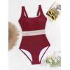 imageB2prity Womens Ribbed Tummy Control One Piece Swimsuit Slimming Bathing Suit Scoop Neck High Waisted SwimwearWine Red