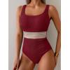 imageB2prity Womens Ribbed Tummy Control One Piece Swimsuit Slimming Bathing Suit Scoop Neck High Waisted SwimwearWine Red