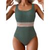 imageB2prity Womens Ribbed Tummy Control One Piece Swimsuit Slimming Bathing Suit Scoop Neck High Waisted SwimwearGreen