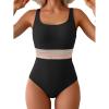 imageB2prity Womens Ribbed Tummy Control One Piece Swimsuit Slimming Bathing Suit Scoop Neck High Waisted SwimwearStripe Ribbed  Black