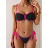 imageB2prity Womens Bikini Sets Two Piece Triangle Bathing Suit Sexy Side Tie Thong Swimsuit Color Block Tie Knot SwimwearBlack Hot Pink