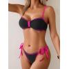 imageB2prity Womens Bikini Sets Two Piece Triangle Bathing Suit Sexy Side Tie Thong Swimsuit Color Block Tie Knot SwimwearBlack Hot Pink
