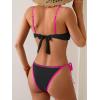 imageB2prity Womens Bikini Sets Two Piece Triangle Bathing Suit Sexy Side Tie Thong Swimsuit Color Block Tie Knot SwimwearBlack Hot Pink