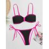 imageB2prity Womens Bikini Sets Two Piece Triangle Bathing Suit Sexy Side Tie Thong Swimsuit Color Block Tie Knot SwimwearBlack Hot Pink