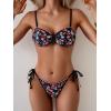 imageB2prity Womens Bikini Sets Two Piece Triangle Bathing Suit Sexy Side Tie Thong Swimsuit Color Block Tie Knot SwimwearBlack Pink Floral