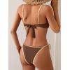 imageB2prity Womens Bikini Sets Two Piece Triangle Bathing Suit Sexy Side Tie Thong Swimsuit Color Block Tie Knot SwimwearBrown White