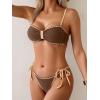 imageB2prity Womens Bikini Sets Two Piece Triangle Bathing Suit Sexy Side Tie Thong Swimsuit Color Block Tie Knot SwimwearBrown White