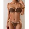 imageB2prity Womens Bikini Sets Two Piece Triangle Bathing Suit Sexy Side Tie Thong Swimsuit Color Block Tie Knot SwimwearBrown White