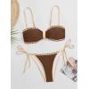 imageB2prity Womens Bikini Sets Two Piece Triangle Bathing Suit Sexy Side Tie Thong Swimsuit Color Block Tie Knot SwimwearBrown White