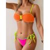 imageB2prity Womens Bikini Sets Two Piece Triangle Bathing Suit Sexy Side Tie Thong Swimsuit Color Block Tie Knot SwimwearOrange Pink Yellow
