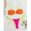 imageB2prity Womens Bikini Sets Two Piece Triangle Bathing Suit Sexy Side Tie Thong Swimsuit Color Block Tie Knot SwimwearOrange Pink Yellow