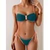 imageB2prity Womens Bikini Sets Two Piece Triangle Bathing Suit Sexy Side Tie Thong Swimsuit Color Block Tie Knot SwimwearPeacock Green Pink