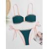 imageB2prity Womens Bikini Sets Two Piece Triangle Bathing Suit Sexy Side Tie Thong Swimsuit Color Block Tie Knot SwimwearPeacock Green Pink