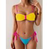 imageB2prity Womens Bikini Sets Two Piece Triangle Bathing Suit Sexy Side Tie Thong Swimsuit Color Block Tie Knot SwimwearYellow Blue Pink