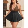 imageB2prity Womens One Piece Swimdress Swimsuit Plus Size Tummy Control Swim Dress V Neck Push Up Skirted Bathing SuitBrown  Black