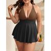 imageB2prity Womens One Piece Swimdress Swimsuit Plus Size Tummy Control Swim Dress V Neck Push Up Skirted Bathing SuitBrown  Black