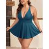 imageB2prity Womens One Piece Swimdress Swimsuit Plus Size Tummy Control Swim Dress V Neck Push Up Skirted Bathing SuitPeacock Green