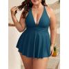 imageB2prity Womens One Piece Swimdress Swimsuit Plus Size Tummy Control Swim Dress V Neck Push Up Skirted Bathing SuitPeacock Green