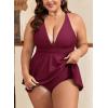 imageB2prity Womens One Piece Swimdress Swimsuit Plus Size Tummy Control Swim Dress V Neck Push Up Skirted Bathing SuitWine Red