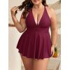 imageB2prity Womens One Piece Swimdress Swimsuit Plus Size Tummy Control Swim Dress V Neck Push Up Skirted Bathing SuitWine Red