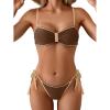 imageB2prity Womens Bikini Sets Two Piece Triangle Bathing Suit Sexy Side Tie Thong Swimsuit Color Block Tie Knot SwimwearBrown White