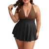 imageB2prity Womens One Piece Swimdress Swimsuit Plus Size Tummy Control Swim Dress V Neck Push Up Skirted Bathing SuitBrown  Black
