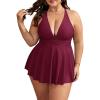 imageB2prity Womens One Piece Swimdress Swimsuit Plus Size Tummy Control Swim Dress V Neck Push Up Skirted Bathing SuitWine Red