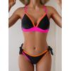 image:imageB2prity Womens Color Block Bikini Set Sexy V Neck Criss Cross Two Piece Swimsuits Tie Side Cheeky Bathing SuitsBlack Orange Pink