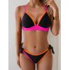 image:imageB2prity Womens Color Block Bikini Set Sexy V Neck Criss Cross Two Piece Swimsuits Tie Side Cheeky Bathing SuitsBlack Orange Pink