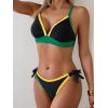 image:imageB2prity Womens Color Block Bikini Set Sexy V Neck Criss Cross Two Piece Swimsuits Tie Side Cheeky Bathing SuitsBlack Yellow Green