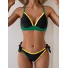 image:imageB2prity Womens Color Block Bikini Set Sexy V Neck Criss Cross Two Piece Swimsuits Tie Side Cheeky Bathing SuitsBlack Yellow Green