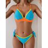 image:imageB2prity Womens Color Block Bikini Set Sexy V Neck Criss Cross Two Piece Swimsuits Tie Side Cheeky Bathing SuitsBlue Orange Yellow