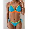 image:imageB2prity Womens Color Block Bikini Set Sexy V Neck Criss Cross Two Piece Swimsuits Tie Side Cheeky Bathing SuitsBlue Orange Yellow