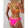 image:imageB2prity Womens Color Block Bikini Set Sexy V Neck Criss Cross Two Piece Swimsuits Tie Side Cheeky Bathing SuitsOrange Pink Yellow