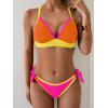 image:imageB2prity Womens Color Block Bikini Set Sexy V Neck Criss Cross Two Piece Swimsuits Tie Side Cheeky Bathing SuitsOrange Pink Yellow