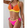 image:imageB2prity Womens Color Block Bikini Set Sexy V Neck Criss Cross Two Piece Swimsuits Tie Side Cheeky Bathing SuitsOrange Pink Yellow