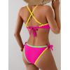 image:imageB2prity Womens Color Block Bikini Set Sexy V Neck Criss Cross Two Piece Swimsuits Tie Side Cheeky Bathing SuitsPink Yellow Green