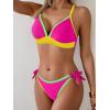 image:imageB2prity Womens Color Block Bikini Set Sexy V Neck Criss Cross Two Piece Swimsuits Tie Side Cheeky Bathing SuitsPink Yellow Green