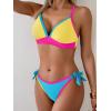 image:imageB2prity Womens Color Block Bikini Set Sexy V Neck Criss Cross Two Piece Swimsuits Tie Side Cheeky Bathing SuitsYellow Blue  Pink