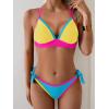image:imageB2prity Womens Color Block Bikini Set Sexy V Neck Criss Cross Two Piece Swimsuits Tie Side Cheeky Bathing SuitsYellow Blue  Pink