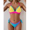 image:imageB2prity Womens Color Block Bikini Set Sexy V Neck Criss Cross Two Piece Swimsuits Tie Side Cheeky Bathing SuitsYellow Blue  Pink