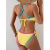 image:imageB2prity Womens Color Block Bikini Set Sexy V Neck Criss Cross Two Piece Swimsuits Tie Side Cheeky Bathing SuitsYellow Pink Blue
