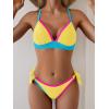 image:imageB2prity Womens Color Block Bikini Set Sexy V Neck Criss Cross Two Piece Swimsuits Tie Side Cheeky Bathing SuitsYellow Pink Blue